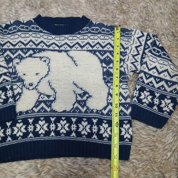 Vintage Ground Control Kids Sweater Small 4 Made in USA Navy White Polar Bear - Picture 5 of 7